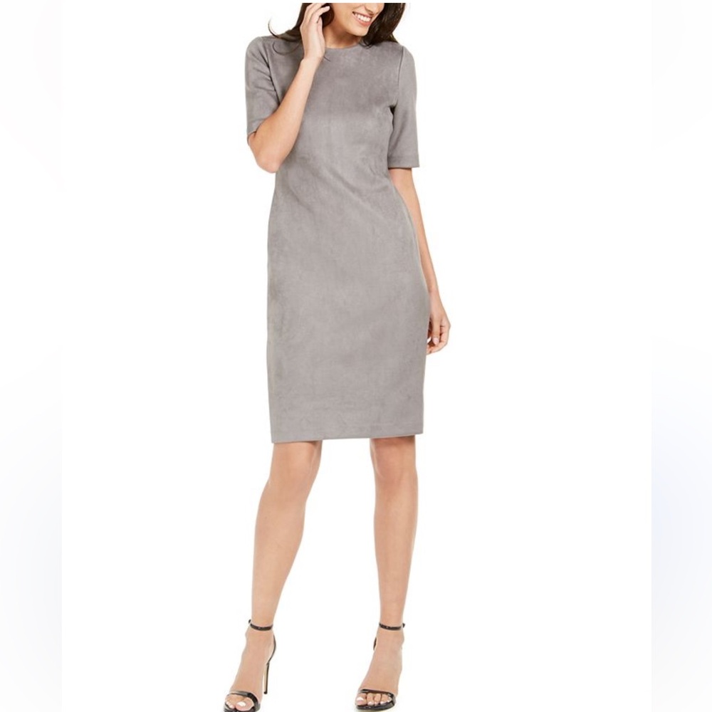 Ann Klein Faux-Suede Full Back Zip Gray Dress. Size 6